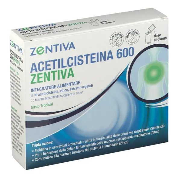 ACETILCISTEINA 600 ZENTIVA 10 BUSTINE BIPARTITE GUSTO TROPICAL