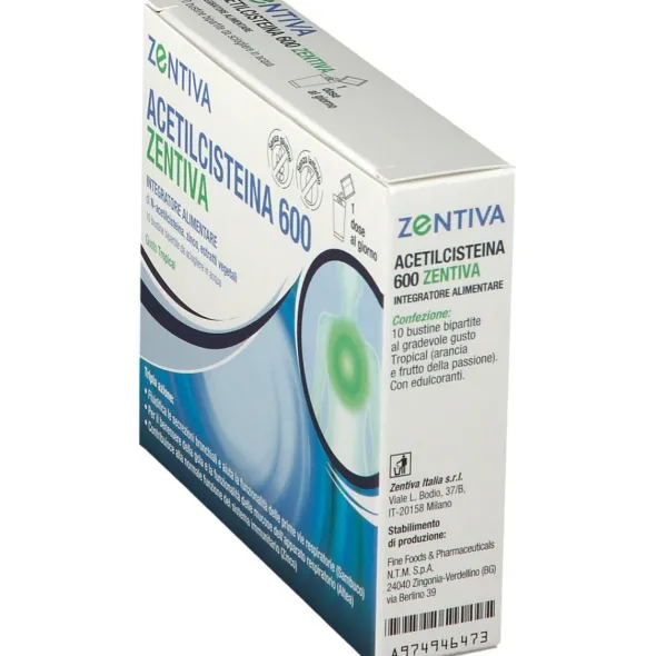 ACETILCISTEINA 600 ZENTIVA 10 BUSTINE BIPARTITE GUSTO TROPICAL