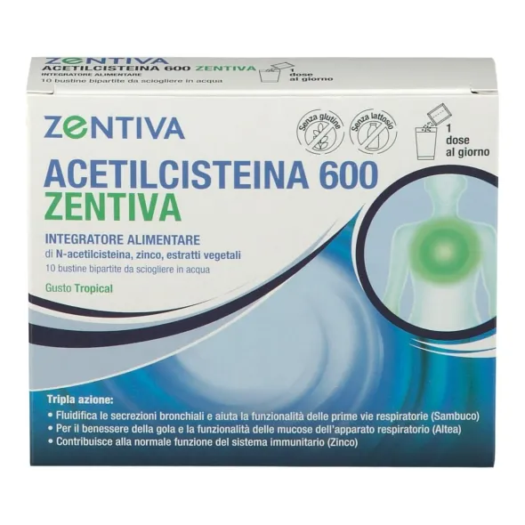 ACETILCISTEINA 600 ZENTIVA 10 BUSTINE BIPARTITE GUSTO TROPICAL