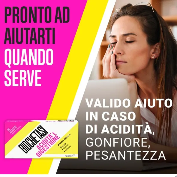 BIOCHETASI ACIDITA' 20 COMPRESSE MASTICABILI AROMA LIMONE SENZA GLUTINE SENZA LATTOSIO