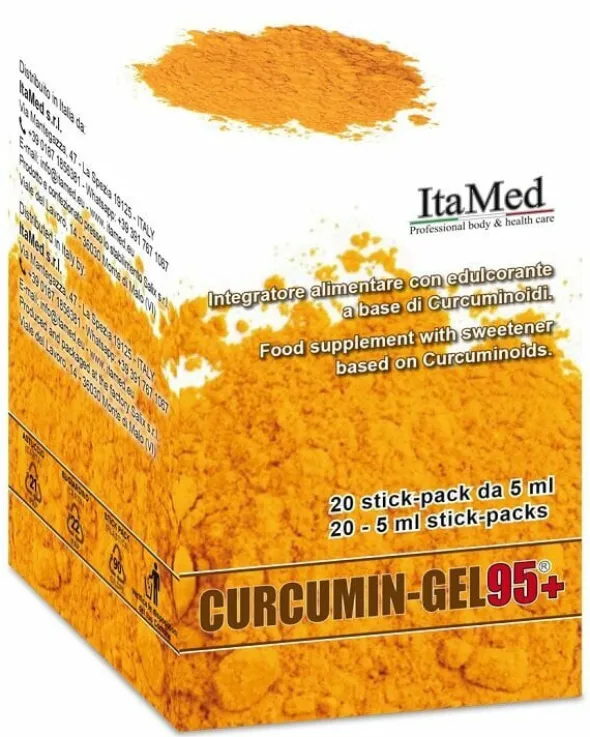 CURCUMIN GEL 95+ 20 BUSTINE STICK PACK MONODOSE DA 5 ML AROMA LAMPONE