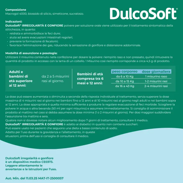 DulcoSoft Irregolarità e Gonfiore, Lassativo, Macrogol e Simeticone per Stitichezza e Pancia Gonfia