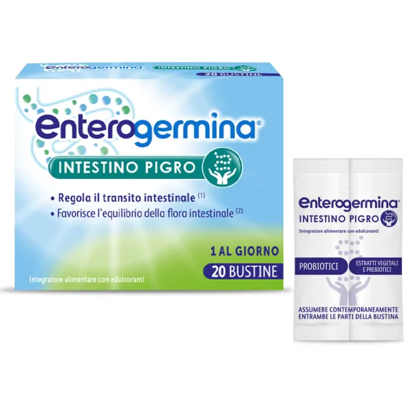 Enterogermina Intestino Pigro, Fermenti Lattici, Probiotici, prebiotici, Integratore Regolarità Intestinale, 20 Bustine
