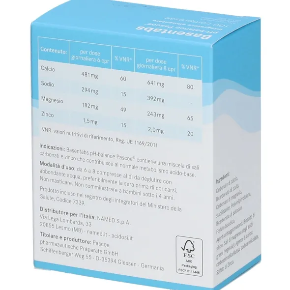 Integratore Basentabs Pascoe sali alcalini, 100 compresse