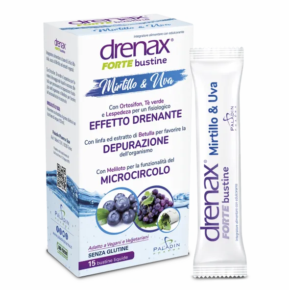 Integratore Drenax Forte Mirtillo e Uva, 15 bustine