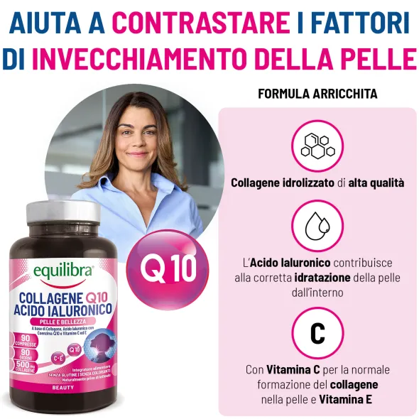 Integratore Equilibra Collagene Q10 e Acido Ialuronico, 90cpr