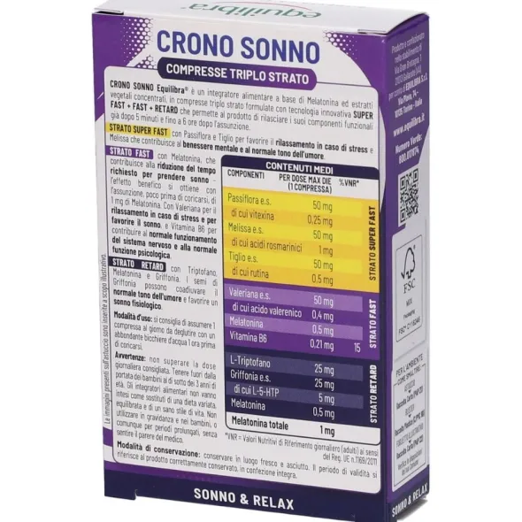 Integratore Equilibra Crono Sonno melatonina, 30 compresse