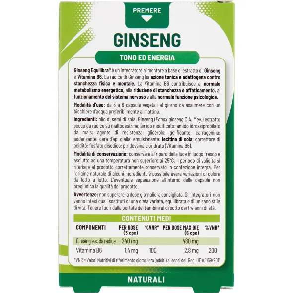 Integratore Equilibra Ginseng con Vitamina B6, 60 perle