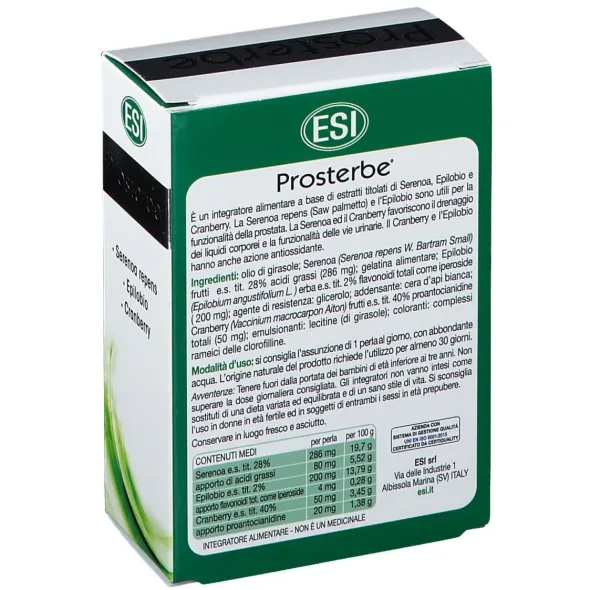 Integratore Esi Prosterbe per il benessere prostatico, 30 perle
