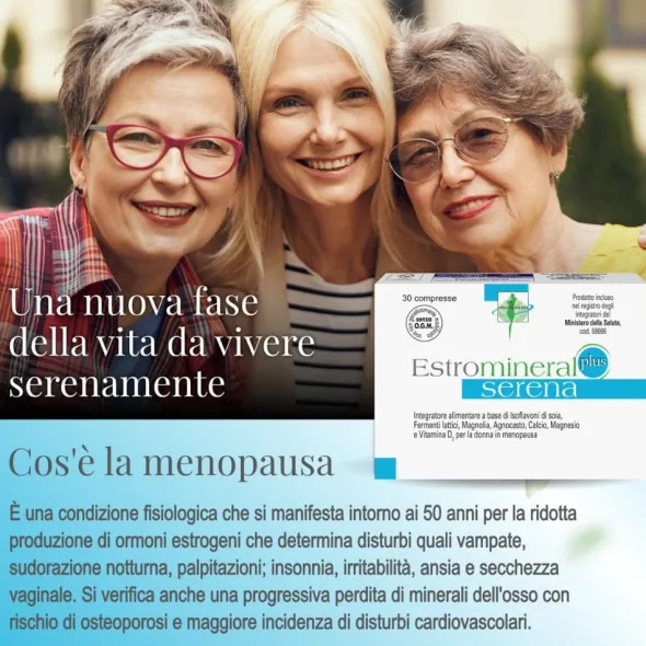 Integratore Estromineral Serena PLUS per la menopausa, 30 cpr