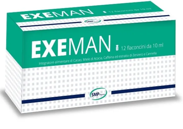 Integratore Exeman con cacao e zenzero, 12 flaconcini 10ml