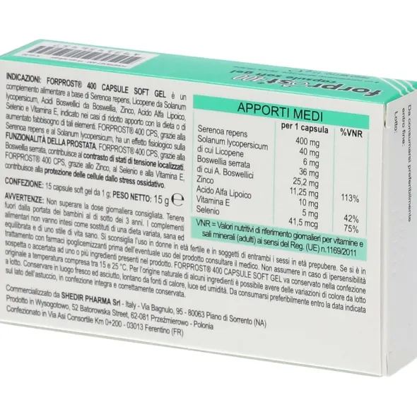 Integratore Forprost 400 per la prostata, 15 capsule molli