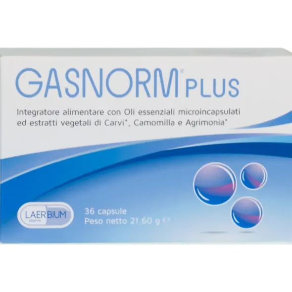 Integratore Gasnorm PLUS per digestione e gas, 36 capsule