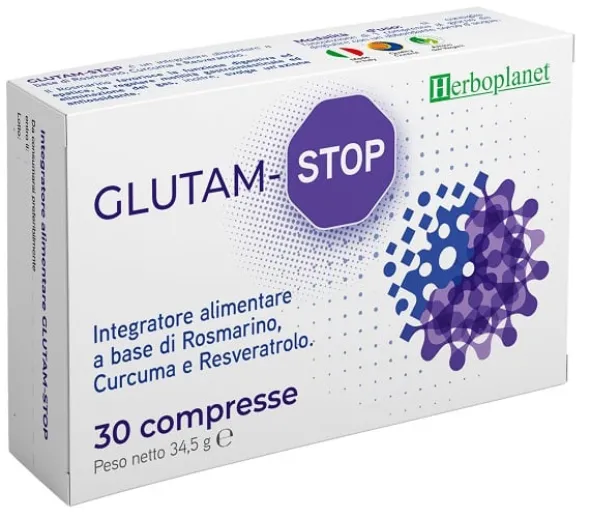 Integratore Glutam Stop con rosmarino e curcuma, 30 compresse