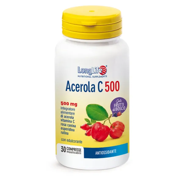 Integratore Longlife Acerola C500 Frutti di Bosco, 30 compresse