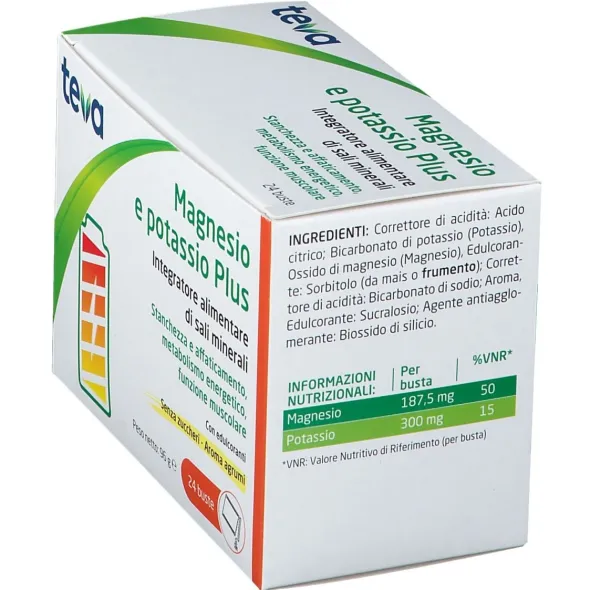 Integratore Magnesio Potassio Teva contro stanchezza, 24 bustine