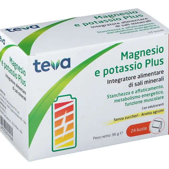 Integratore Magnesio Potassio Teva contro stanchezza, 24 bustine