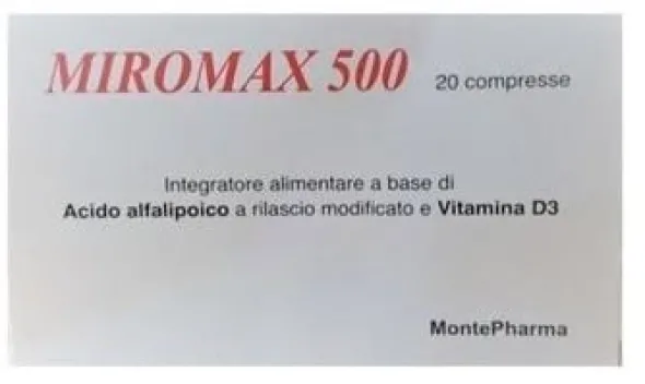 Integratore Miromax 500 acido alfalipoico e Vit D3, 20cpr