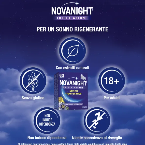 Integratore Novanight Sonno Rigen con melatonina, 60 compresse