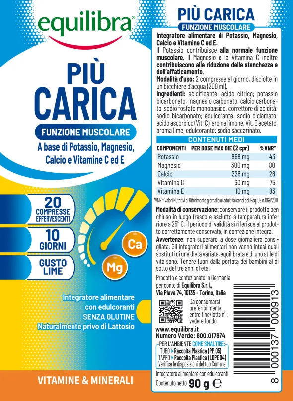 Integratore Più Carica effervescente gusto lime, 20 compresse