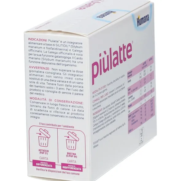 Integratore Piulatte Humana per l'allattamento, 14 bustine
