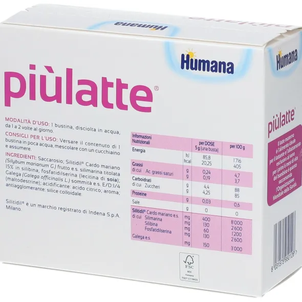 Integratore Piulatte Humana per l'allattamento, 14 bustine