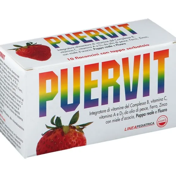 Integratore Puervit con vitamine B, D, A e minerali, 10 flaconcini