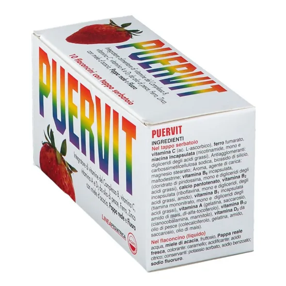 Integratore Puervit con vitamine B, D, A e minerali, 10 flaconcini