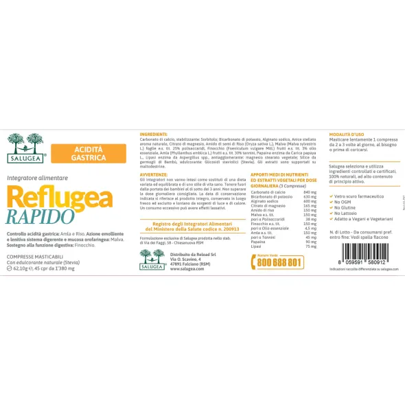 Integratore Reflugea Rapido Salugea per l'acidità, 45cpr