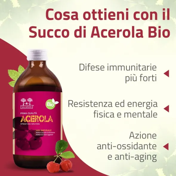 Integratore Succo di Acerola Bio Salugea, 500ml