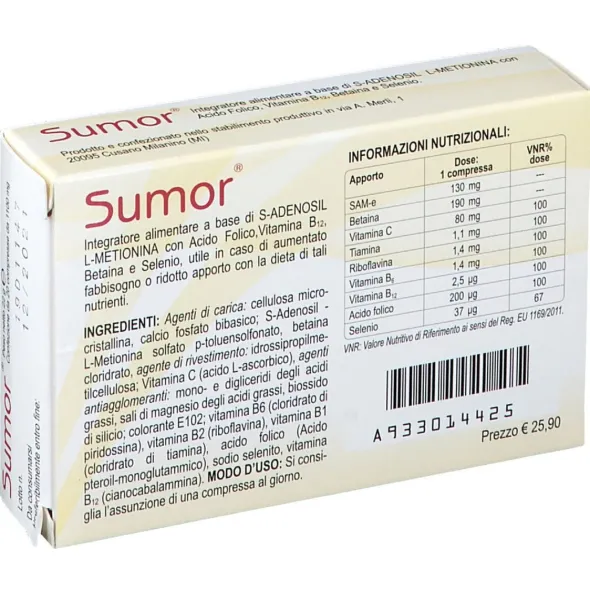 Integratore Sumor con SAMe, 20 compresse per il benessere