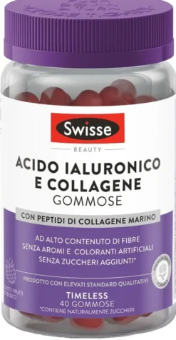Integratore Swisse Acido Ialuronico e Collagene, 40 gommose