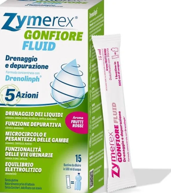 Integratore Zymerex Gonfiore Fluid drenante, 15 bustine