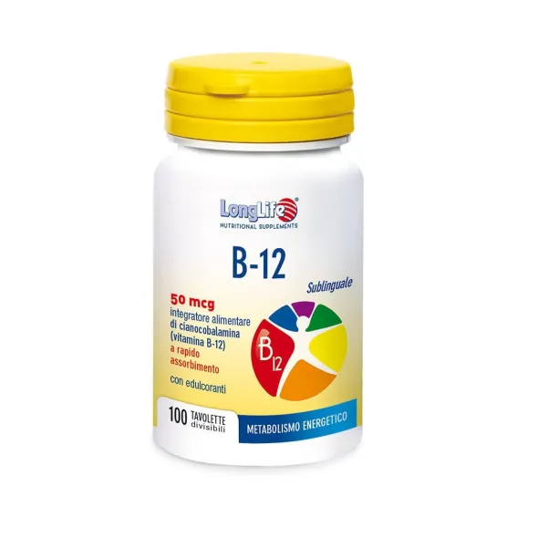 LONGLIFE B12 50MCG SUBLINGUALE 100 TAVOLETTE DIVISIBILI CON EDULCORANTI SENZA GLUTINE