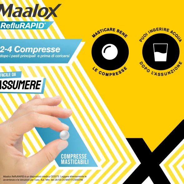 Maalox Reflurapid blocca il reflusso, neutralizza il bruciore da iperacidità, 40 Compresse