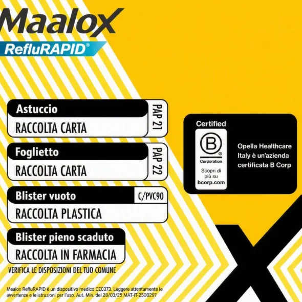 Maalox Reflurapid blocca il reflusso, neutralizza il bruciore da iperacidità, 40 Compresse