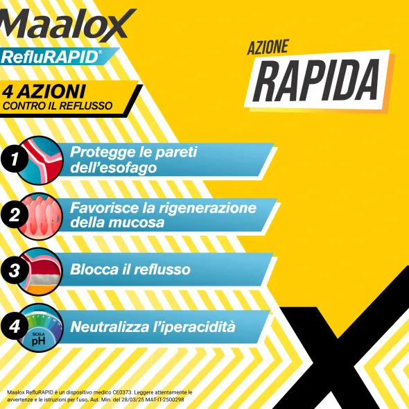 Maalox Reflurapid blocca il reflusso, neutralizza il bruciore da iperacidità, 40 Compresse