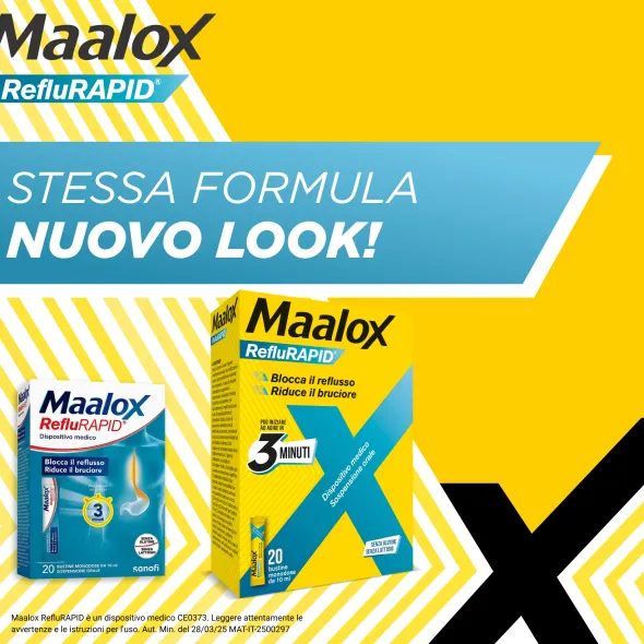 Maalox Reflurapid blocca il reflusso, neutralizza il bruciore da iperacidità, 20 bustine