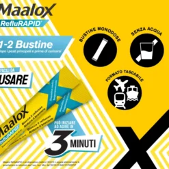 Maalox Reflurapid blocca il reflusso, neutralizza il bruciore da iperacidità, 20 bustine