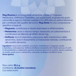 Mag Notte con Melatonina, Magnesio, Griffonia per Dormire Bene, Favorire il Rilassamento e Qualità del Sonno, 24 bst