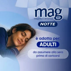 Mag Notte con Melatonina, Magnesio, Griffonia per Dormire Bene, Favorire il Rilassamento e Qualità del Sonno, 24 bst