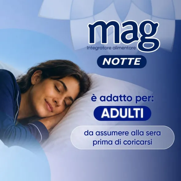 Mag Notte con Melatonina, Magnesio, Griffonia per Dormire Bene, Favorire il Rilassamento e Qualità del Sonno, 24 bst