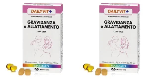 MASSIGEN GRAVIDANZA ALLATTAMENTO CON ACIDO FOLICO MULTIVITAMINICO E MULTIMINERALE 30 COMPRESSE RIVESTITE DA 1,1 G + 30 PERLE DA 700 MG Pack da 2