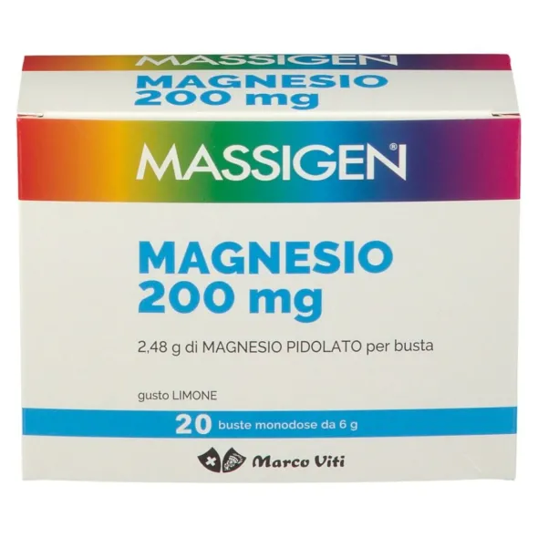 MASSIGEN MAGNESIO 20 BUSTINE DA 6 G GUSTO LIMONE SENZA GLUTINE SENZA LATTOSIO CON ZUCCHERO ED EDULCORANTE