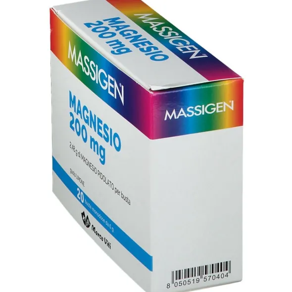 MASSIGEN MAGNESIO 20 BUSTINE DA 6 G GUSTO LIMONE SENZA GLUTINE SENZA LATTOSIO CON ZUCCHERO ED EDULCORANTE