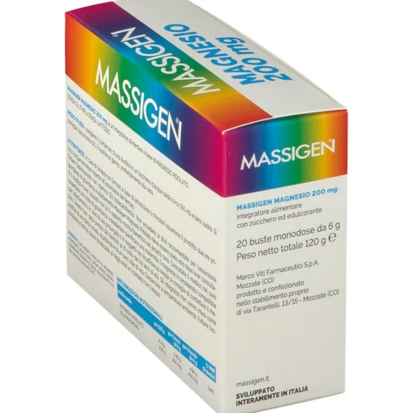 MASSIGEN MAGNESIO 20 BUSTINE DA 6 G GUSTO LIMONE SENZA GLUTINE SENZA LATTOSIO CON ZUCCHERO ED EDULCORANTE