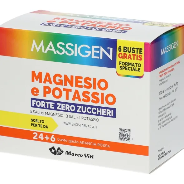 MASSIGEN MAGNESIO POTASSIO FORTE ZERO ZUCCHERO 24 BUSTINE + 6 BUSTINE