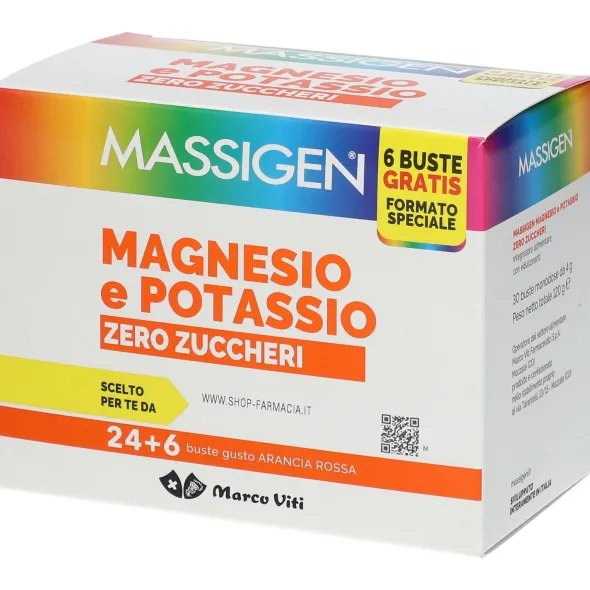 MASSIGEN MAGNESIO POTASSIO ZERO ZUCCHERO 24 BUSTINE + 6 BUSTINE