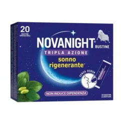NOVANIGHT Tripla Azione Bustine con Melatonina per Dormire, Magnesio, Griffonia, 20 Bustine Orosolubili