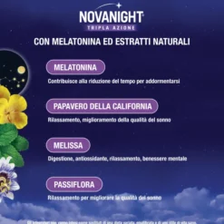 NOVANIGHT Tripla Azione con Melissa e Melatonina per Dormire, Senza Glutine, 30 Compresse